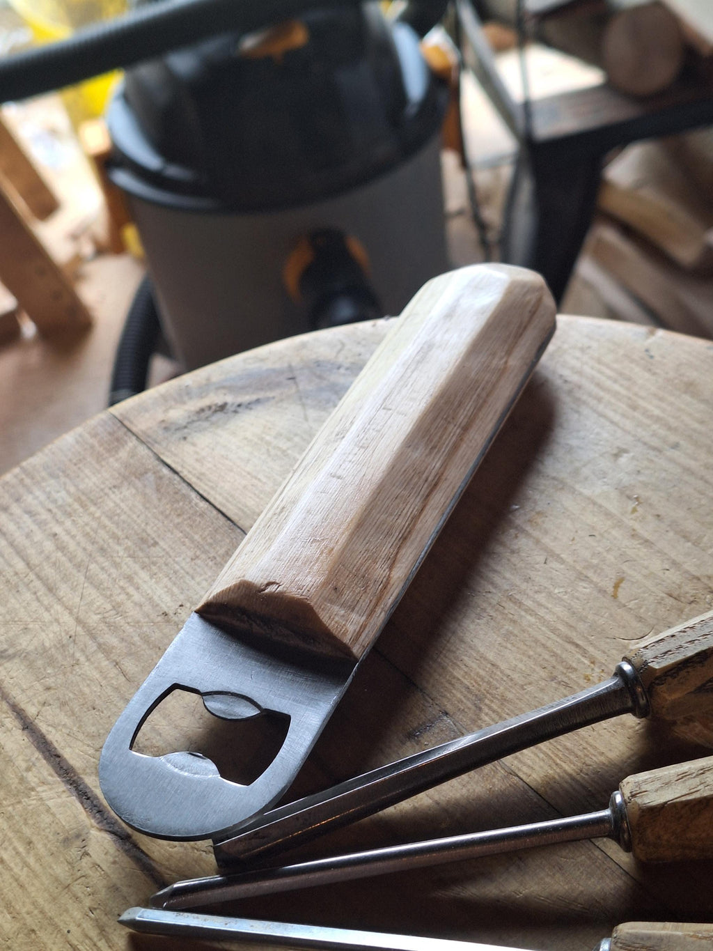 Rustic Bottle Opener With Handcarved Ash Handle
