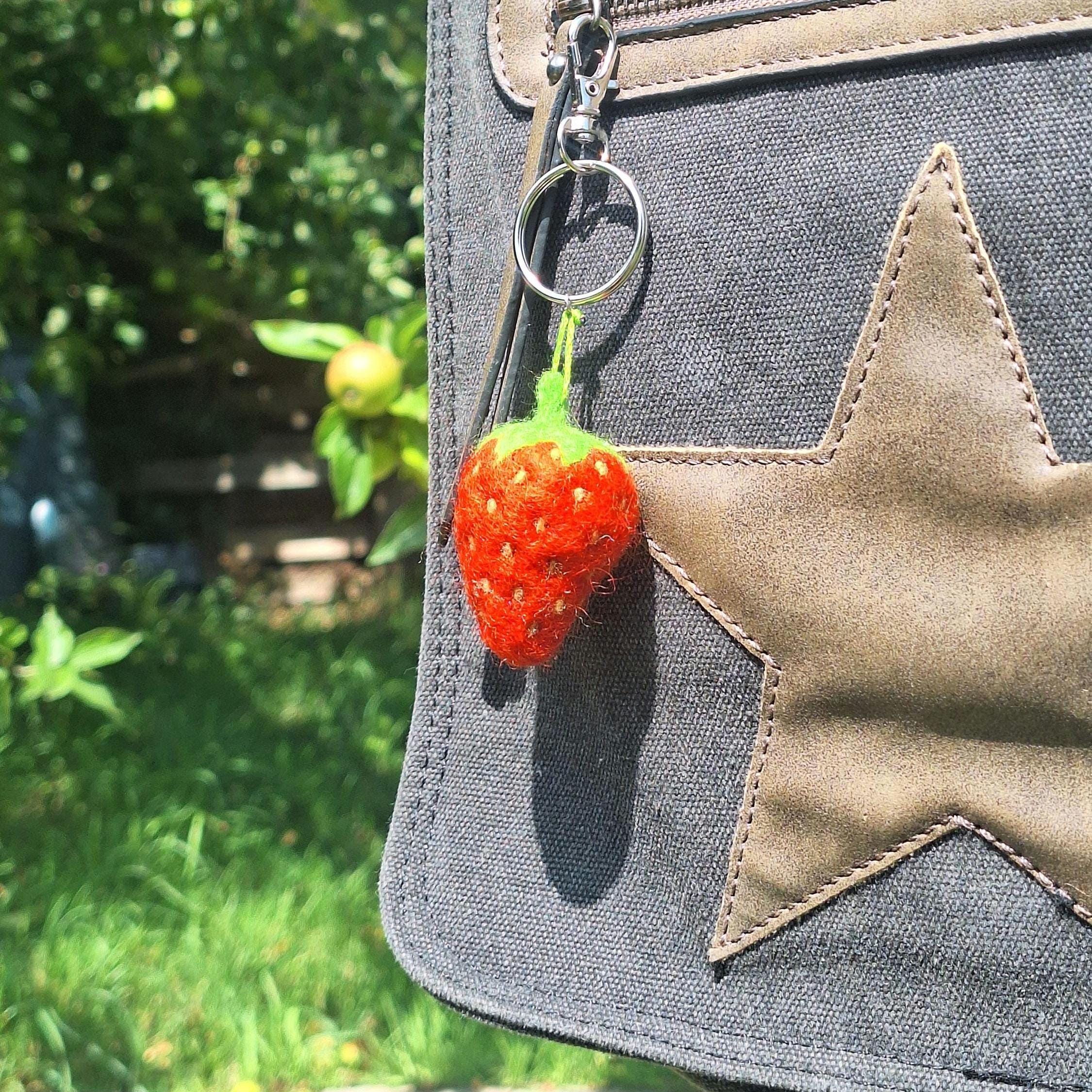 Wool Strawberry Keychain