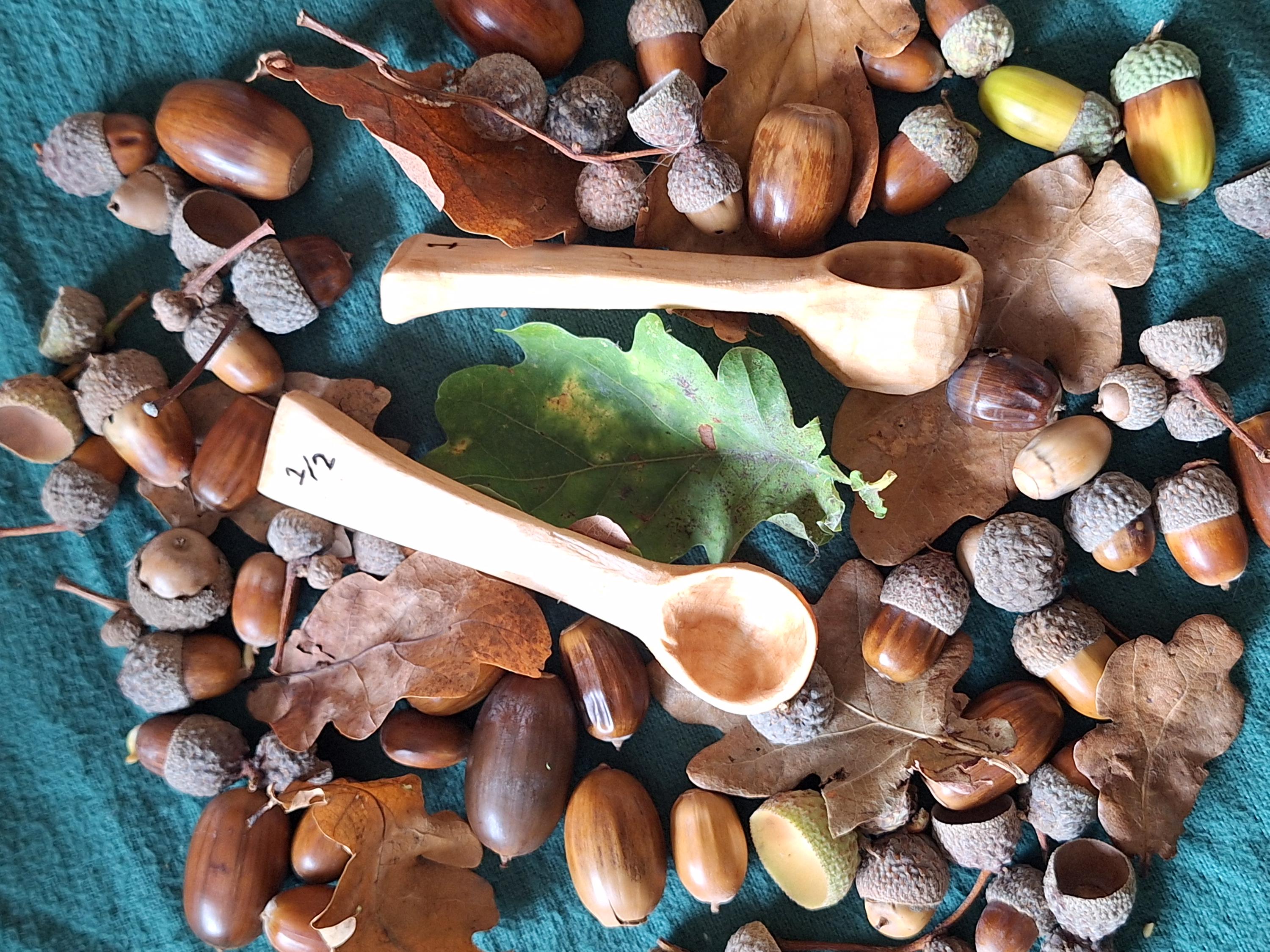 Handcarved wooden measuring spoon set of 2